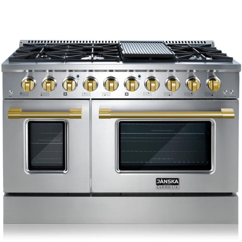 JANSKA Professional 48 in. 6.7 cu. ft. 8-Burners Double Oven Gas Range w/ Griddle in Stainless Steel