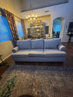 Living Spaces - Hampstead Dove Grey Fabric Right Arm Facing Tux Sofa