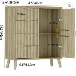 😀 31.5"Wx11.9”Dx36.2”H Fluted Sideboard Buffet Cabinet with Storage& Golden Leg, Coffee Bar Cabinet Accent Cabinet with 4 Drawers and Adjustable Shel
