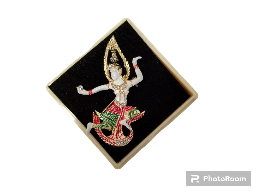 Thai Mekkalah Goddess of Lightening Siam Enamel Vintage Brooch Pin Thailand
New