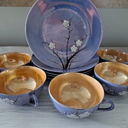 Vintage Japanese Lusterware Teacups and Saucers Porcelain