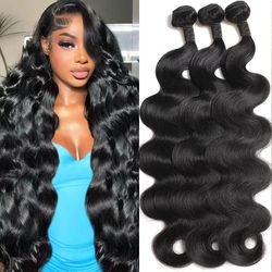 15A Raw Human Hair Bundles 16 Inch 100% Unprocessed Virgin Brazilian 3 Body Wave Bundles Human Hair 300g Human Hair Bundles Hair Extensions Natural Co