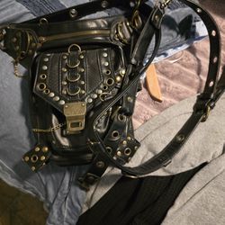 Punk Rivets Chain Shoulder Waist Bag / Women's Motorcycle Leg Bag