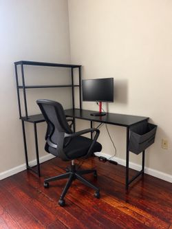 Desk, Monitor, And Chair Full Setup
