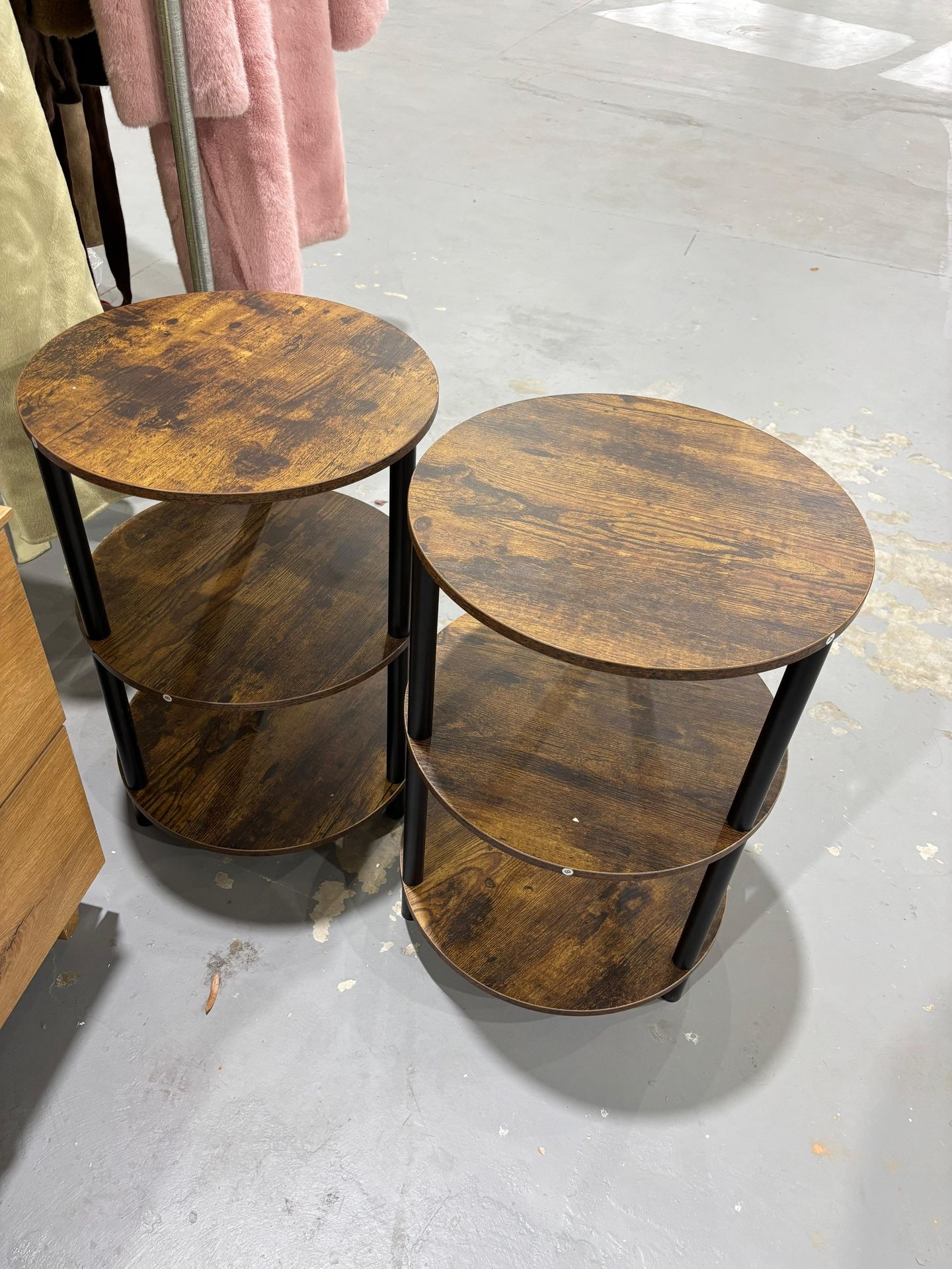 M-New 3 Tier Design Accent Table, Narrow Side or Bedside Stand, Industrial Vintage Nightstand for Bedroom, Living Room, or Small Spaces, Set of 2, Rus