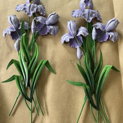 IRIS’s, Purple, Resin and Metal WALL ART, set of 2, WMG 2005, Vintage, 30x12