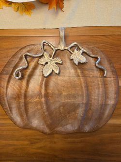 Pumpkin-Shaped Wood Serving Board with Metal Accents