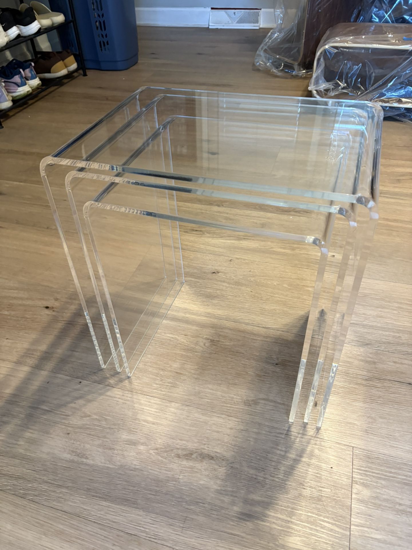 3 x small acrylic end tables