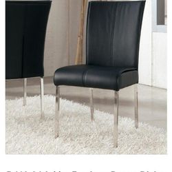 4 Black Leather Chairs With Silver Legs