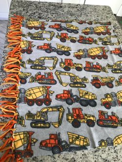 Handcrafted fleece blanket 3’x5’ construction equipment trucks