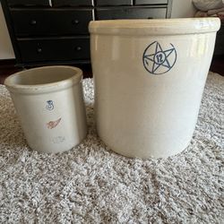 Antique Redwing and Blue Star Crocks