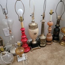 Mid Century Modern MCM Table Brass Crystal Globe Lamps EACH 
