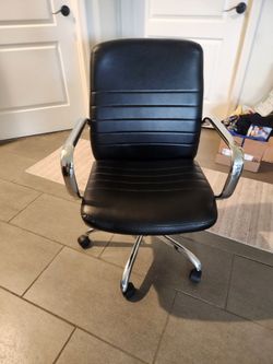 Black Leather Office Chair with Chrome Arms