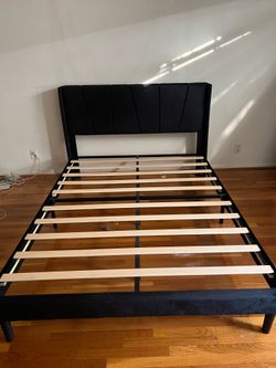 Queen Size Bed Frame - Black Velvet