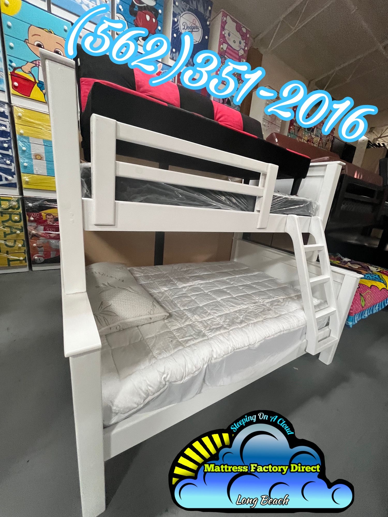 Twin Full White Bunk Bed Complete With Mattresses Colchones