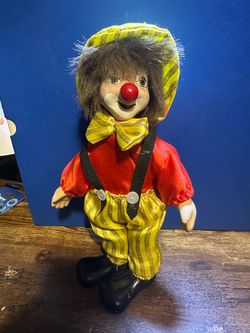 Porcelain Clown Doll with Fabric Costume
