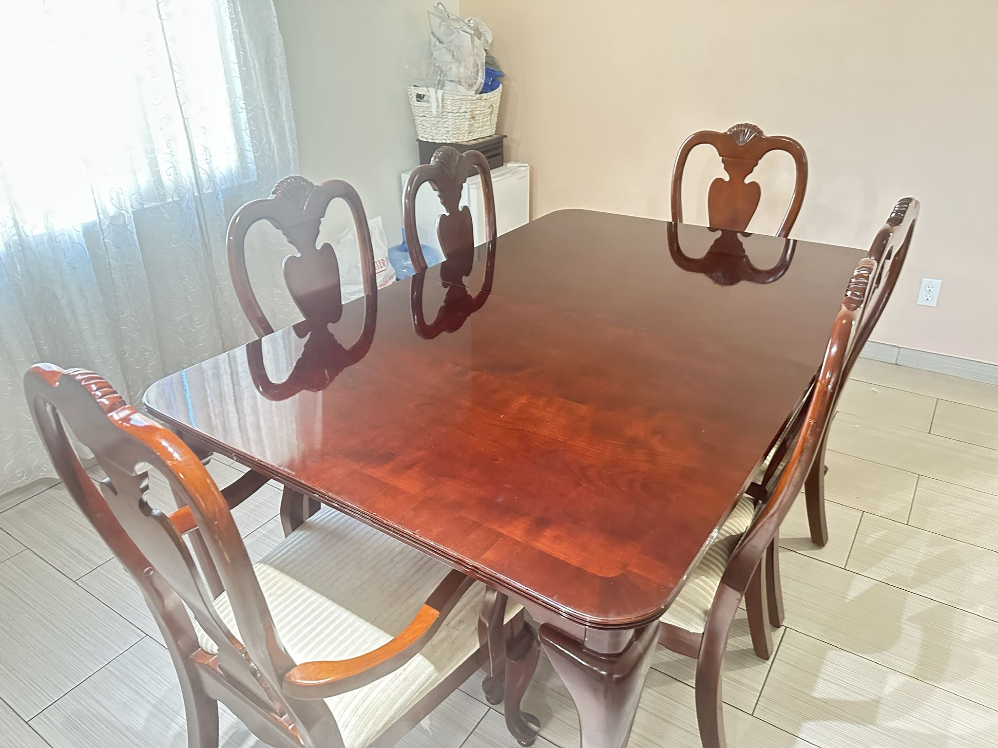 Large Wood Dining Table & Chairs