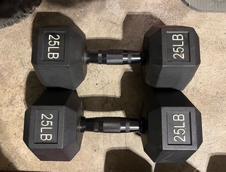 New Pair of 25lb Rubber Hex Dumbbells