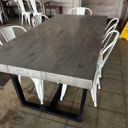 6-Person Dining Table Set w/ Chairs - Rustic Grey