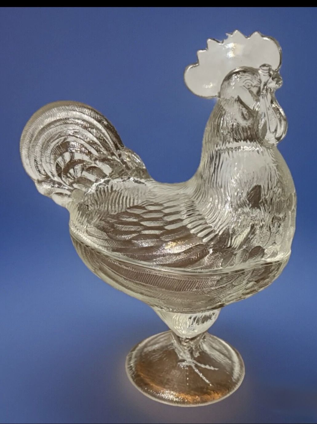 Vintage Glass Standing Rooster Two Part Covered Candy Dish