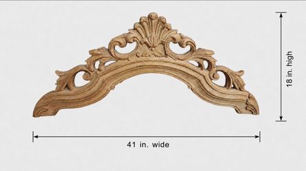 Large Hand-Carved Wood Architectural Pediment – 41” Ornate Wall Crown Decor