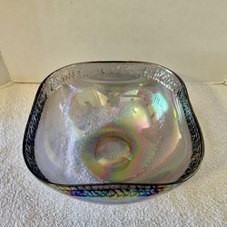 Yalos Casa Murano Iridescent Purple Bowl/Acid Etched Mark/Hand  Blown/Large/Centerpiece/Decor/Fruit