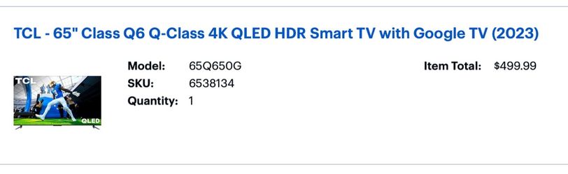 TLC 65” QLED HDR TV 4K