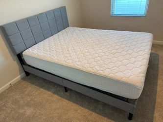 Queen Bed Frame with Upholstered Headboard