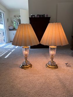 Vintage lead cut crystal lamps with brass base