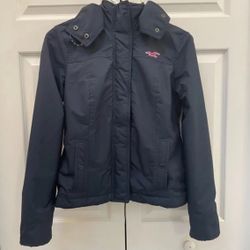 Hollister Jacket  Women’s SMALL   All Weather Hooded Navy Blue Pink Fleece Lined