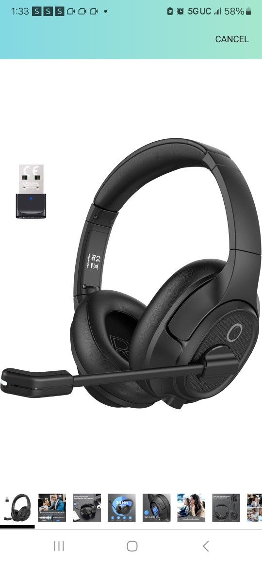 EKSA Bluetooth Headsets with Microphone & USB Dongle, 30 Hours Talk Time & 33ft Range, AI Environmental Noise Cancelling Mic, Over-Ear Wireless Headph