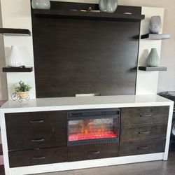 Entertainment center with fire place