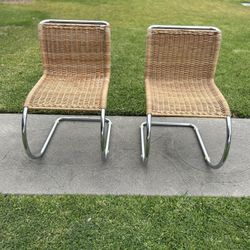 2 Vintage Woven Cane/Rattan & Chrome Lounge Chairs- Mid Century 