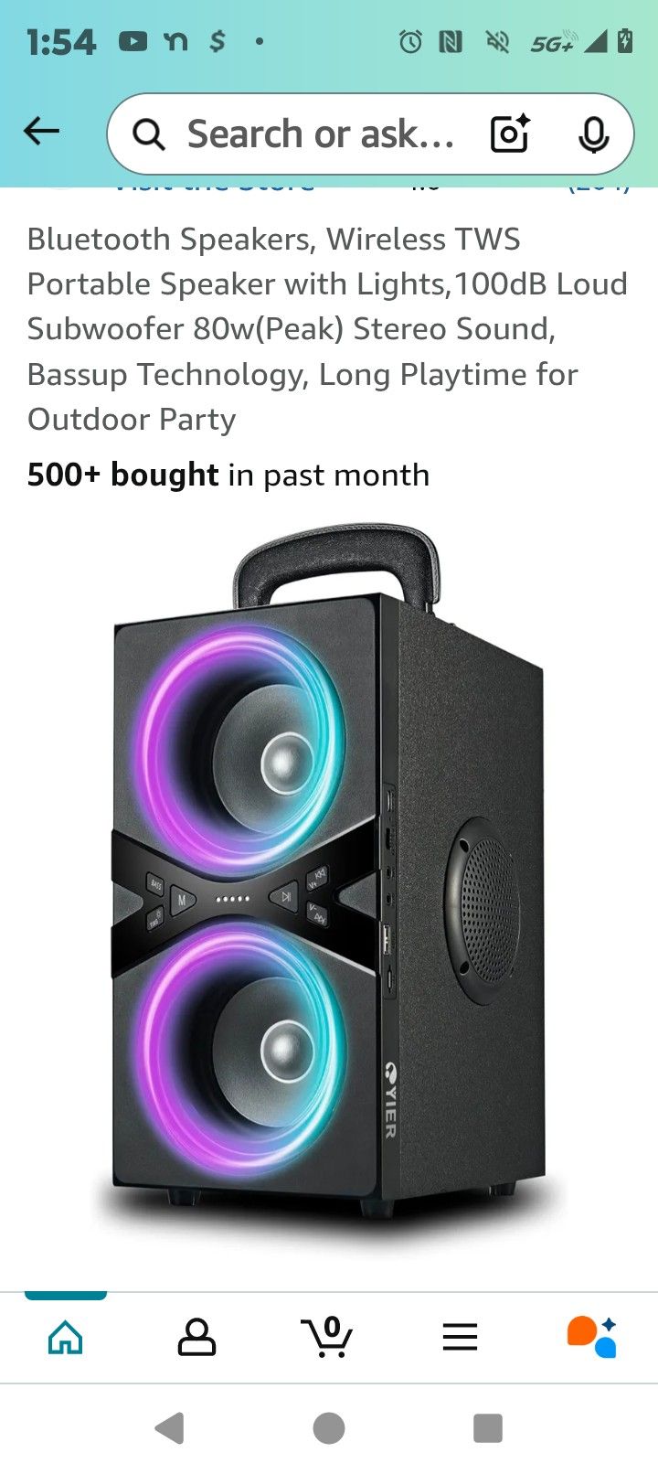 YIER Bluetooth Speakers, Wireless TWS Portable Speaker with Lights,100dB Loud Subwoofer 80w(Peak) Stereo Sound, Bassup Technology, Long Playtime for O