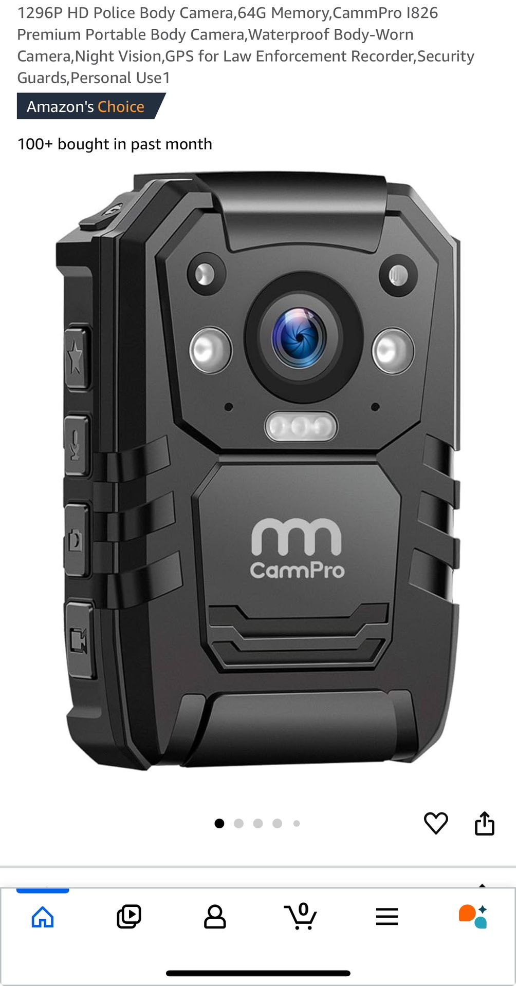 1296P HD Police Body Camera – 128GB Built-In Memory CammPro I826 ...
