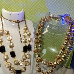 #2149, RARE FILIGREE VINTAGE NECKLACES, GLASS STONES RHINESTONE, FAUX PEARLS.
