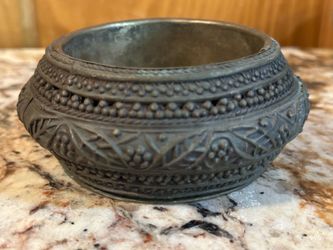 Antique Indo-Persian Hand-Chiseled Brass Offering Bowl 2”H x 4.5”D