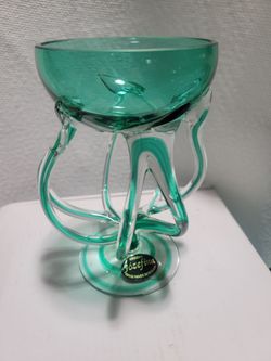 Vintage Jozefina Krosno Poland Teal Art Glass Octopus