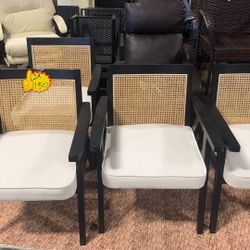 Modern Rattan Accent Chair, Mid-century French Farmhouse Set of 4