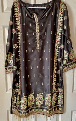 Black  Medium Silk Tunic/Kurti W Embroidery And Tassels 
