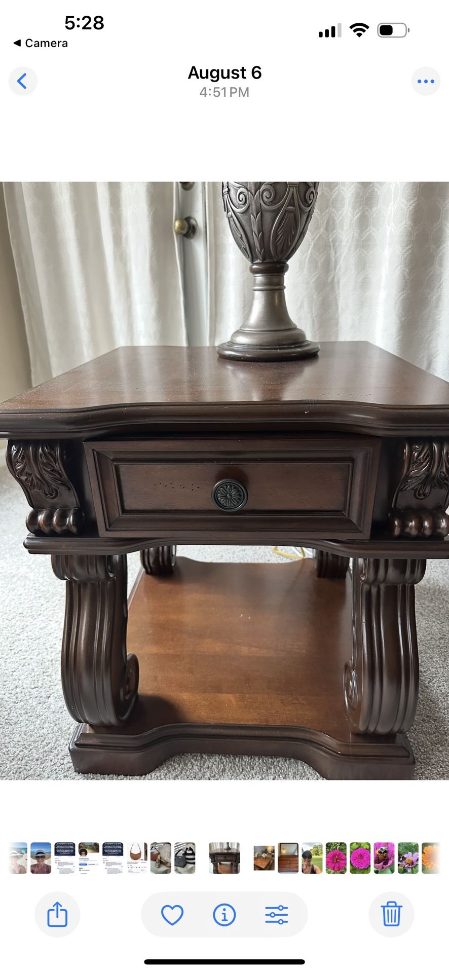 2 Drawer Scroll Lift Top Cocktail Table with Open Bottom Shelf, Brown With A Match End Table