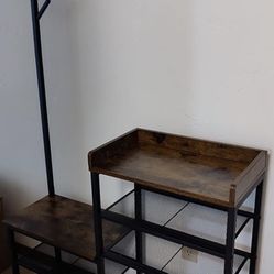 4-in-1 Shoe Rack | Clothes Hanger + Storage Bench - Like New 