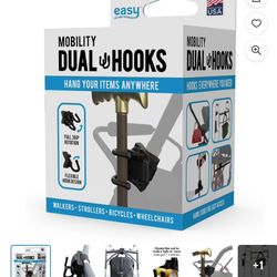 Easy To Use Products Mobility Dual Hook - Two Prong Bag Hook Holder for Walker, Wheelchair, Stroller, Walking Cane Clip, No Tools Needed