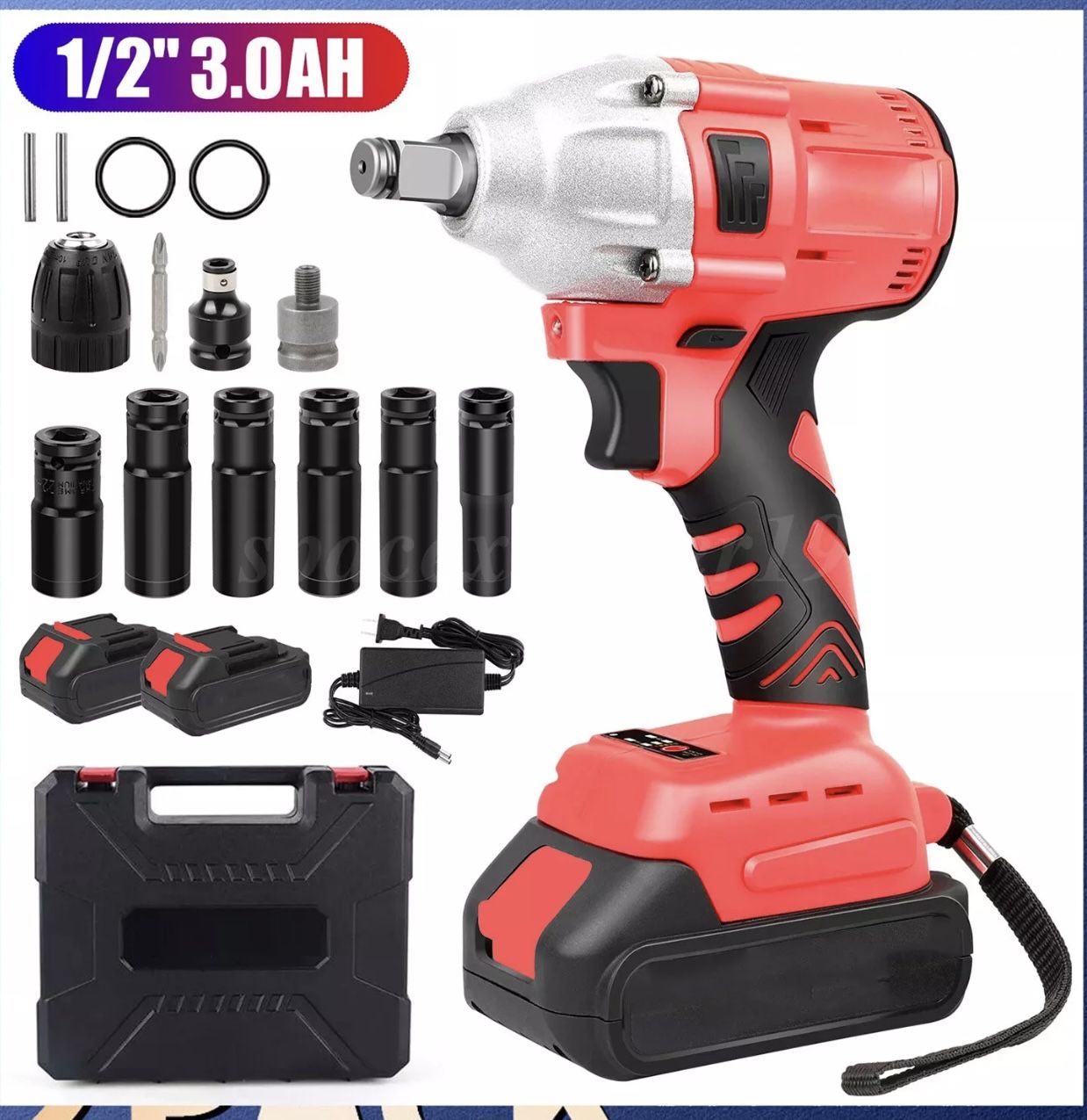 1200Nm Cordless Impact Wrench Gun 1/2'' Brushless High Power Driver W/2*Battery New