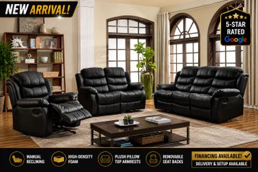 Black Manual Reclining Sofa | Pillow Top Armrest | Financing Available