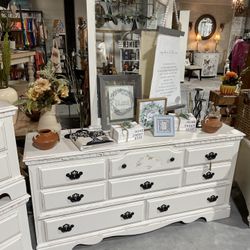 Antique White Dresser W/ Mirror 