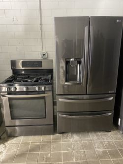 LG Black Stainless Steel Refrigerator + Gas Range Set