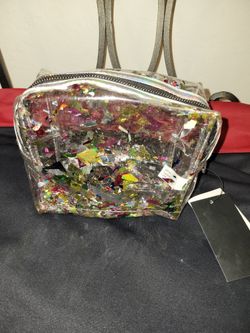 Clear Plastic Makeup Bag With Confetti Accent