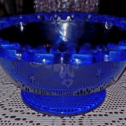 Cobalt Blue Glass Lattice Bowl.