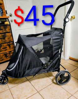 Black Pet Stroller with Mesh Windows